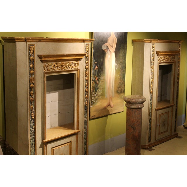 Italian Neoclassical Faux Marble Lacquer and Giltwood Open Shelves Cabinets, Set of 2 For Sale - Image 15 of 18