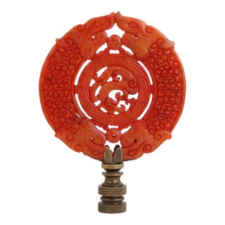 Chinese Carved Stone Lamp Finial on Bronze Hardware For Sale