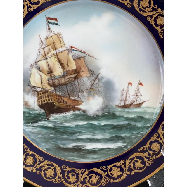 Vintage Hand-Painted Naval Battle Plates by Semone, 1920s, Set of 2 For Sale - Image 3 of 14