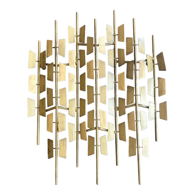 Mid-Century Modern Brutalist Brass Wall Sculpture Harry Bertoia Style Geometric Abstract Panel For Sale
