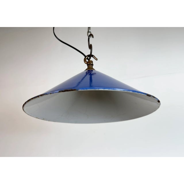 Industrial Blue Enamel Factory Pendant Lamp, 1950s For Sale - Image 4 of 17
