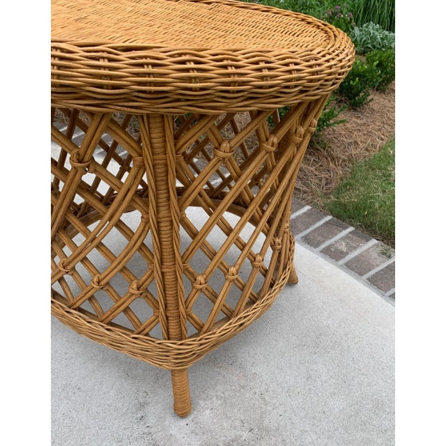 1980s Vintage Oval Rattan Wicker Cane Side Table For Sale - Image 6 of 13