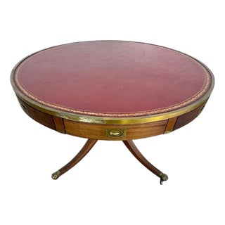 19c Mahogany Leather Top Drum Table For Sale