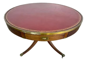 19c Mahogany Leather Top Drum Table