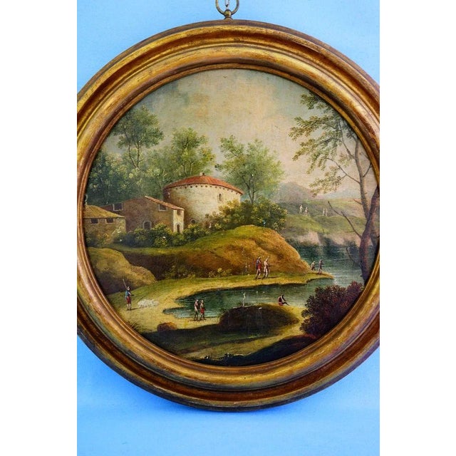 Measurements: diameter with frame: 49.5 cm; depth: 4 cm diameter without frame: 39.5 cm item : a refined oil painting on a...