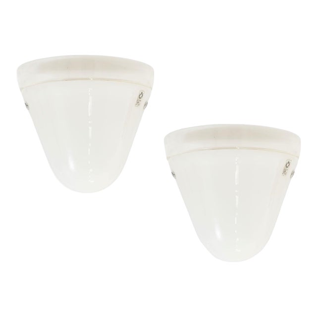 1960s Handcrafted Leucos Italian Milky White 1960s Sconces - a Pair For Sale