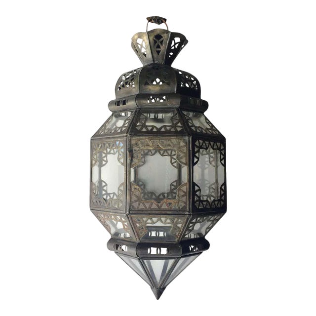 Handcrafted Moroccan Metal And Clear Glass Lantern Octagonal
