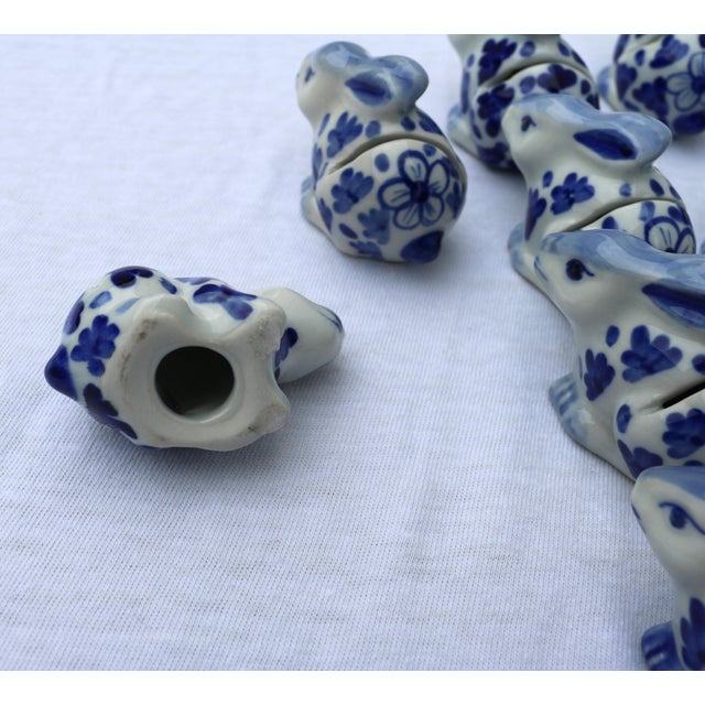 Vintage Delft Blue and White Bunny Rabbit Ceramic Place Card Holders-Set of 11 For Sale - Image 11 of 15