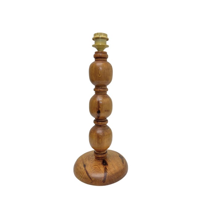 Tan Table Lamp Pine Wood with Spheres, 1970s For Sale - Image 8 of 8