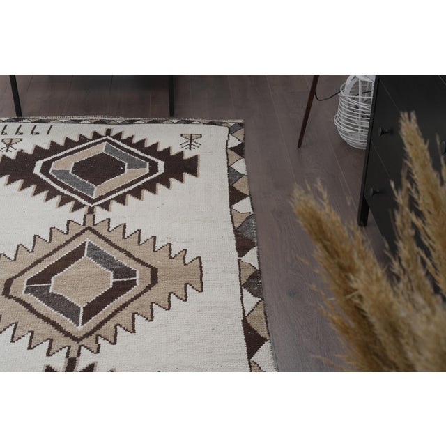 Brown 1960s Vintage Handmade Wool Kilim Runner Rug For Sale - Image 8 of 11