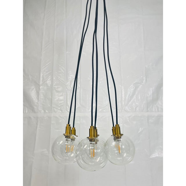 2020s Modern 7-Light Cluster Chandelier With Oversized Glass Globes and Satin Brass Ca For Sale - Image 5 of 13