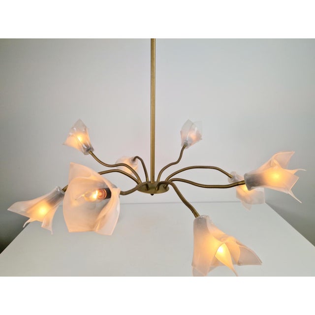 Metal Vintage Flex Pendant Light with Eight Arms in Brass and Acrylic, 1970 For Sale - Image 7 of 15