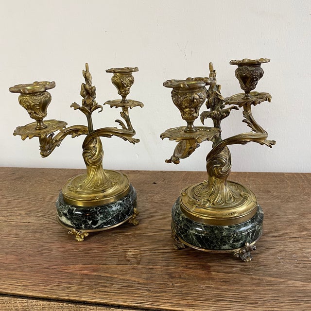 Chiseled Gilt Bronze Candelabras on Marble Bases, 1890s, Set of 2 For Sale - Image 11 of 13