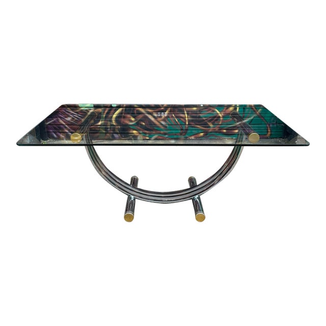 Romeo Rega Harp Shaped Chrome and Brass Dining Table For Sale