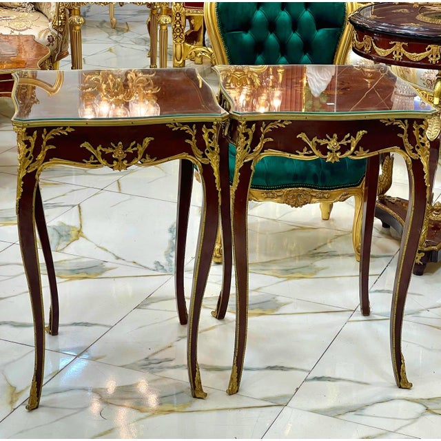 French French Accent Side Table With Glass Top, Gold Leaf & Bronze Details For Sale - Image 3 of 5