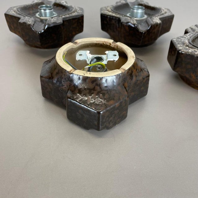 Fat Lava Brown & Beige Ceramic Wall Lights from Pan Ceramics, Germany, 1970s, Set of 4 For Sale - Image 16 of 18