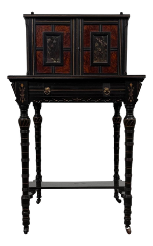 Antique 19th Century English Victorian Ebonised and Amboyna Cabinet
