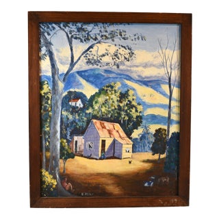 1960s Jamaican Folk Art Style Landscape Oil Painting, Framed For Sale