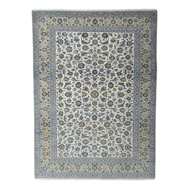Hand-Knotted Kashan Cork Rug in Beige For Sale
