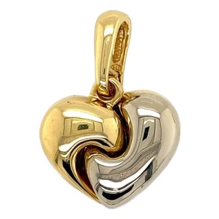 Mid 20th Century Chimento 18k Two Tone Gold Puffy Heart Pendant Charm Italy Designer For Sale