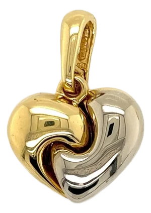 Mid 20th Century Chimento 18k Two Tone Gold Puffy Heart Pendant Charm Italy Designer