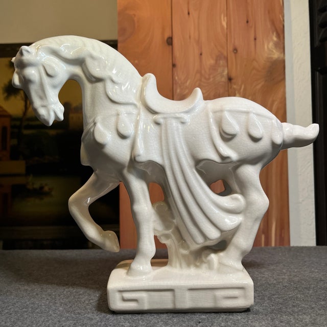 Mid 20th Century White Glaze Ceramic Horse Figurine For Sale - Image 9 of 10