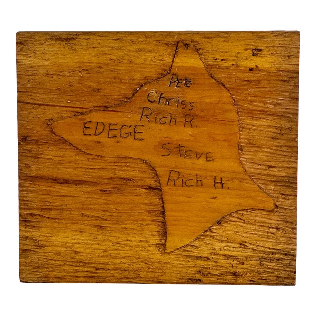 Vintage Wall Folk Art Carving of a Head of a Dog on Wood Board, Signed For Sale