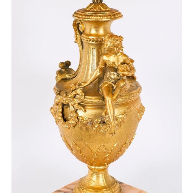 Antique Neoclassical Ormolu and Pink Marble Table Lamps, 20th Century, Set of 2 For Sale - Image 15 of 18