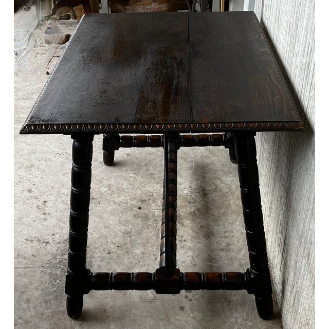 19th Spanish Side Table With Cared Turned Legs and Wood Stretcher For Sale - Image 4 of 9