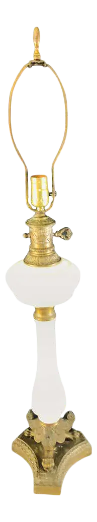 Vintage Louis XVI Style White Opaline Glass and Bronze Table Lamp