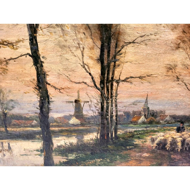The Hague School, After Anton Mauve, Shepherd with Flock, 1890s, Oil on Canvas For Sale - Image 4 of 13