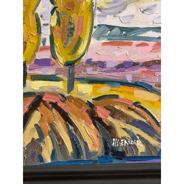 Early 20th Century Henri Lenoir Sunset Cypress Tree Painting For Sale - Image 5 of 7