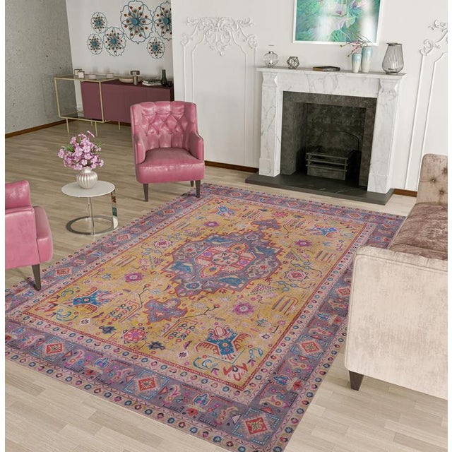 Enhance your living space with this stunning vintage Persian hand-knotted wool rug, a true showstopper that effortlessly...
