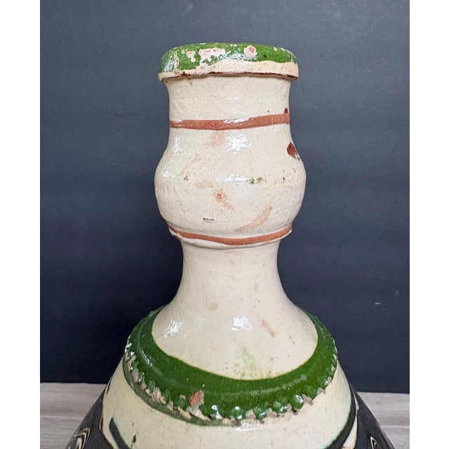 1920s Antique Kınık Pottery Jug – 1920s Turkish Terracotta Surahi, Hand-Painted Folk Art, Ottoman Era Earthenware, 13” For Sale - Image 5 of 9