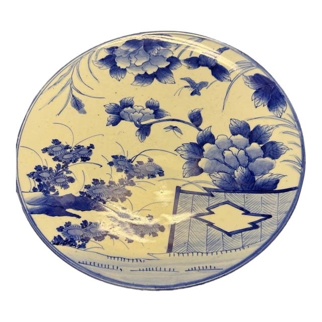Rare 19c Antique Japanese Blue White Arita Charger Dish Plate Big Platter 18.5” For Sale