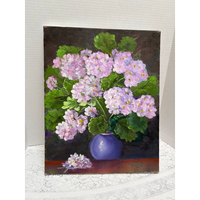 Vintage Lush Hydrangea Bouquet Painting For Sale - Image 4 of 9