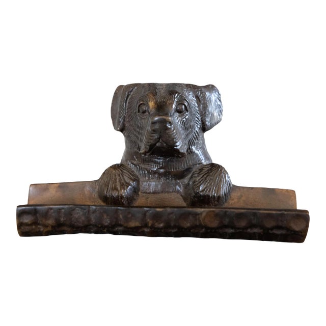 Vintage Bronze Tone Metal Dog Pen Tray Desk Accessory For Sale