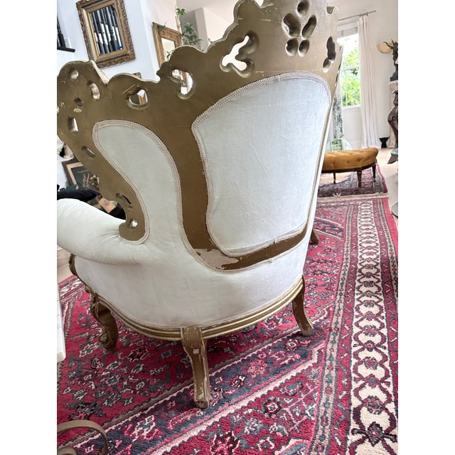 Late 20th Century Pair of Ornate Rococo Revival Gilt Carved Armchairs Down Filled For Sale - Image 9 of 12