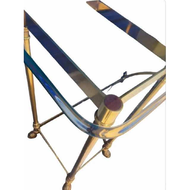 Mid-Century Modern Vintage Italian Brass Hooved Feet Glass Top Mid Century Modern Traditional Console Table For Sale - Image 3 of 11