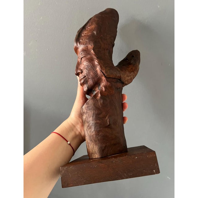 Brown Vintage Hand Carved Burl Wood Abstract Female Figure For Sale - Image 8 of 10