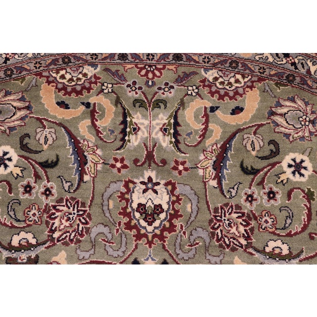 Shabby Chic Floral 1990's Pak-Persian Green/Beige Wool Round Rug- 8'0'' X 8'2'' For Sale - Image 3 of 9