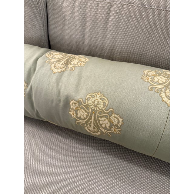 Bespoke Embroidered Damask Long Bolster Pillow For Sale - Image 4 of 12