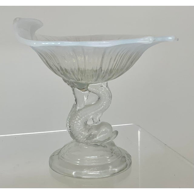 Art Nouveau Vintage Northwood Dolphin White Opalescent and Clear Glass Bowl For Sale - Image 3 of 9