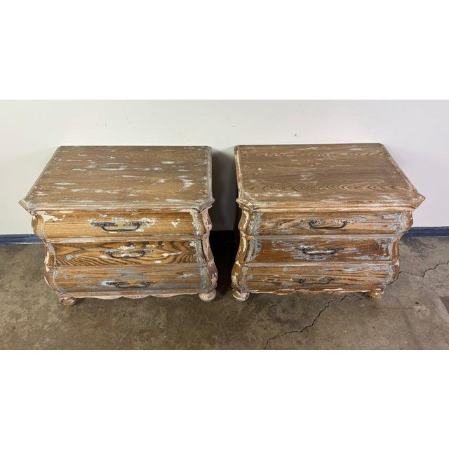 French Distressed Louis XV Style Bombe Chests, Solid Wood, 1930s French For Sale - Image 3 of 18