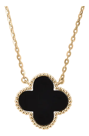 14k Gold Clover Leaf Black Onyx Necklace for Her, Protection Jewelry