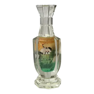 Chinese Inside Oriental Scenery Cranes Graphic Glass Art Vase Bottle
