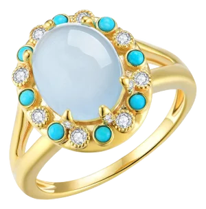 Nina Zhou Aquamarine Turquoise Diamond Vintage-Style Cocktail Ring in 14k Yellow Gold Ring, Size 6