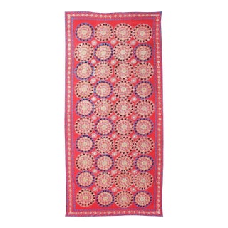 Unusually Large Silk Embroidery Suzani With Soft Red & Beautiful Vivid Colors For Sale