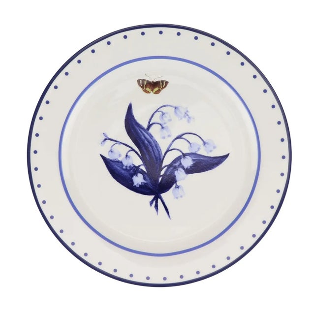 Carolyne Roehm x Enchanted Home Lily of The Valley 11" Dinner Plates in Blue, Set of 8 For Sale - Image 4 of 4