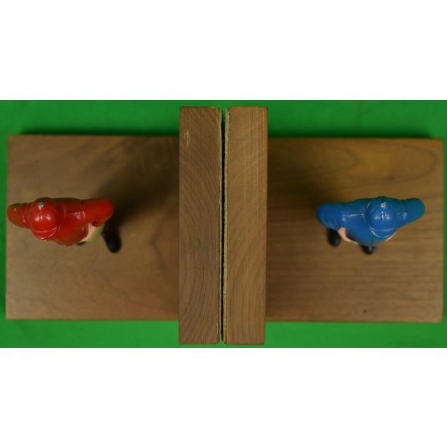 Traditional Set X Red & Blue "21" Club Jockey Hand-Painted Bookends For Sale - Image 3 of 7
